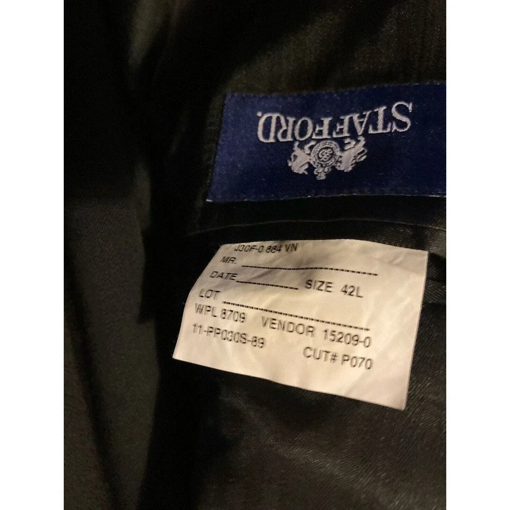 Stafford Suit Mens 40S Jacket 35x28 Pants Black Wool 2 Piece 3 Button 90s